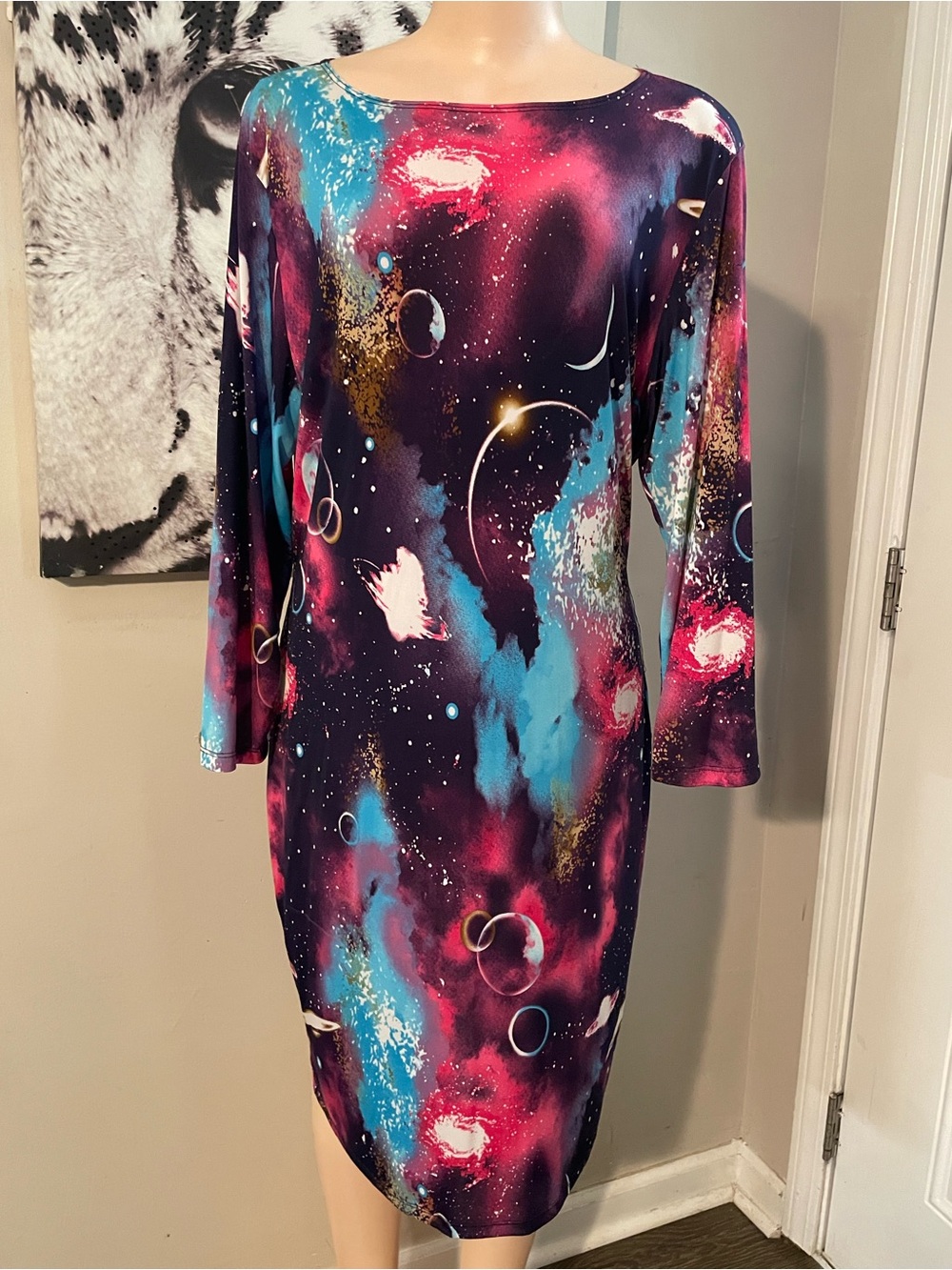 Galaxy Glow planet nebula Long Sleeve Sheath Dress Magic school bus good time 3x